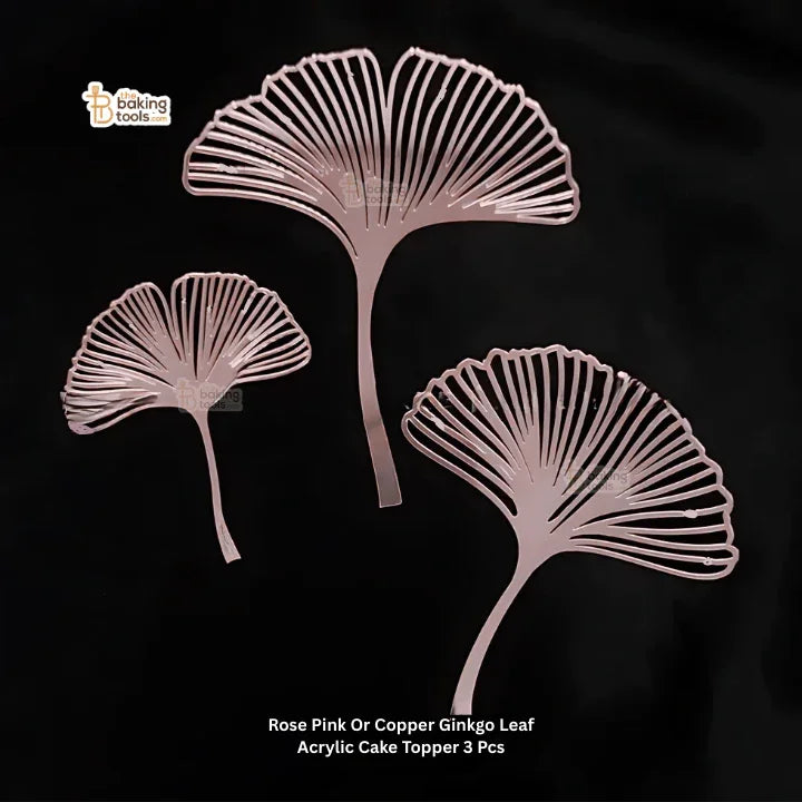 Rose Pink Or Copper Ginkgo Leaf Acrylic Cake Topper 3 Pcs