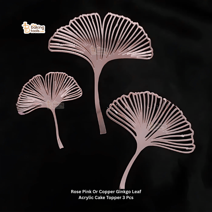 Rose Pink Or Copper Ginkgo Leaf Acrylic Cake Topper 3 Pcs