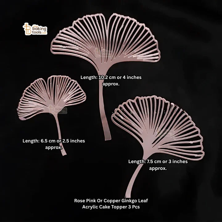 Rose Pink Or Copper Ginkgo Leaf Acrylic Cake Topper 3 Pcs