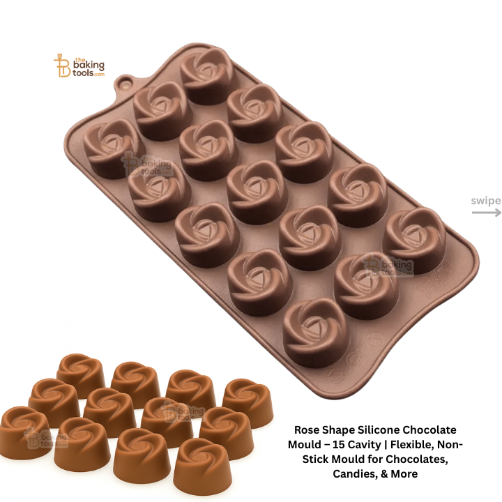 Rose Shape Silicone Chocolate Mould – 15 Cavity | Flexible, Non-Stick Mould for Chocolates, Candies, & More
