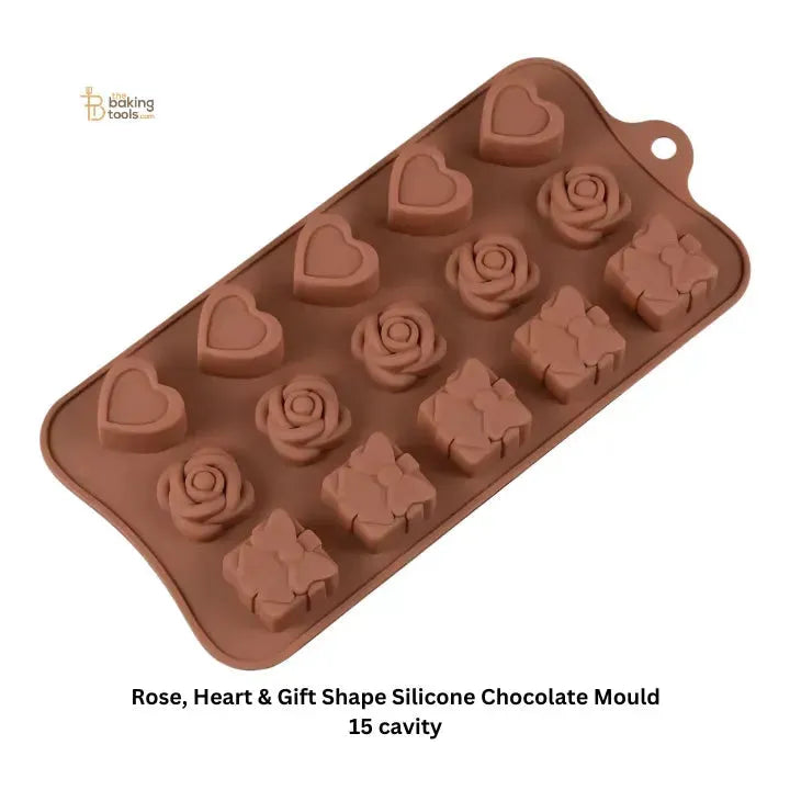 Rose, Heart & Gift Shape Silicone Chocolate Mould - thebakingtools.com