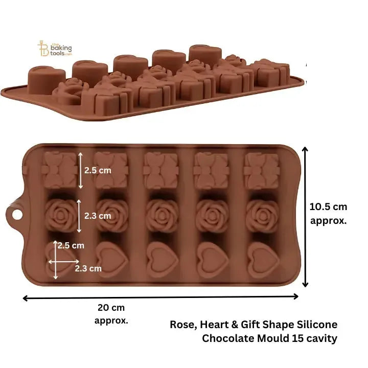 Rose, Heart & Gift Shape Silicone Chocolate Mould - thebakingtools.com