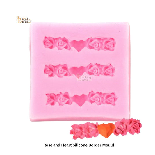 Rose and heart silicone border mould on a white background