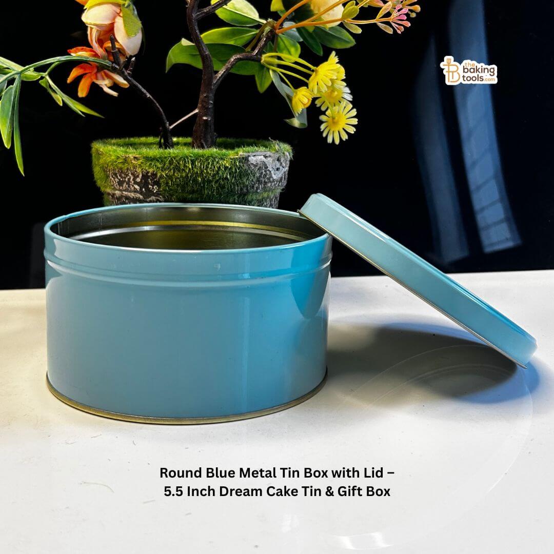 Round Blue Metal Cookie Tin, Dream Cake Tin with Lid – 5.5 Inch, 80-Pieces (NO COD) (NO Damage Claim)