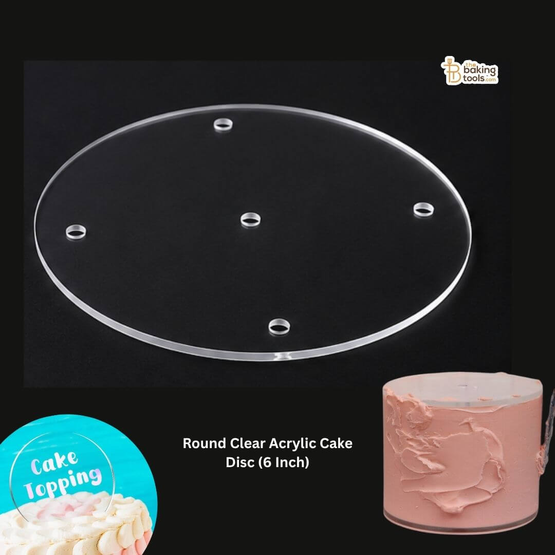 Round Clear Acrylic Cake Disc (15 cm / 6 Inch) – 2 mm Transparent Acrylic Plate with 5 Holes