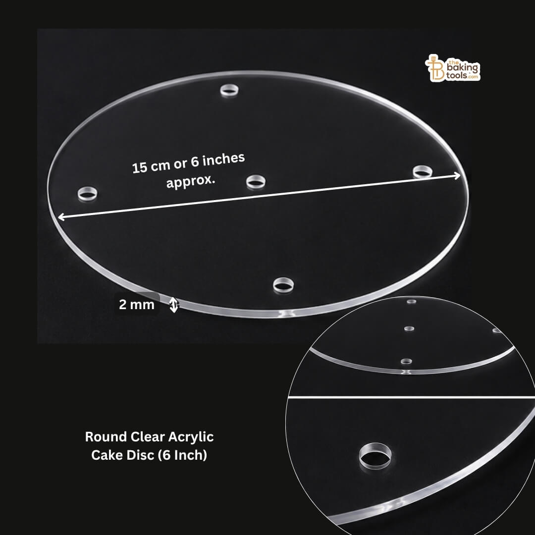 Round Clear Acrylic Cake Disc (15 cm / 6 Inch) – 2 mm Transparent Acrylic Plate with 5 Holes with dimensions