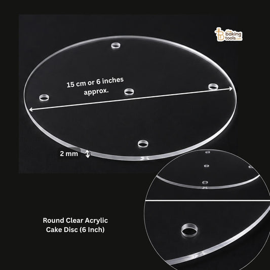 Round Clear Acrylic Cake Disc (15 cm / 6 Inch) – 2 mm Transparent Acrylic Plate with 5 Holes with dimensions