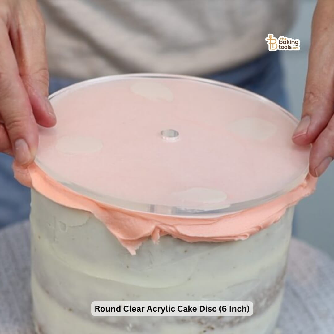 Round Clear Acrylic Cake Disc (15 cm / 6 Inch) – 2 mm Transparent Acrylic Plate with 5 Holes with icing demonstration