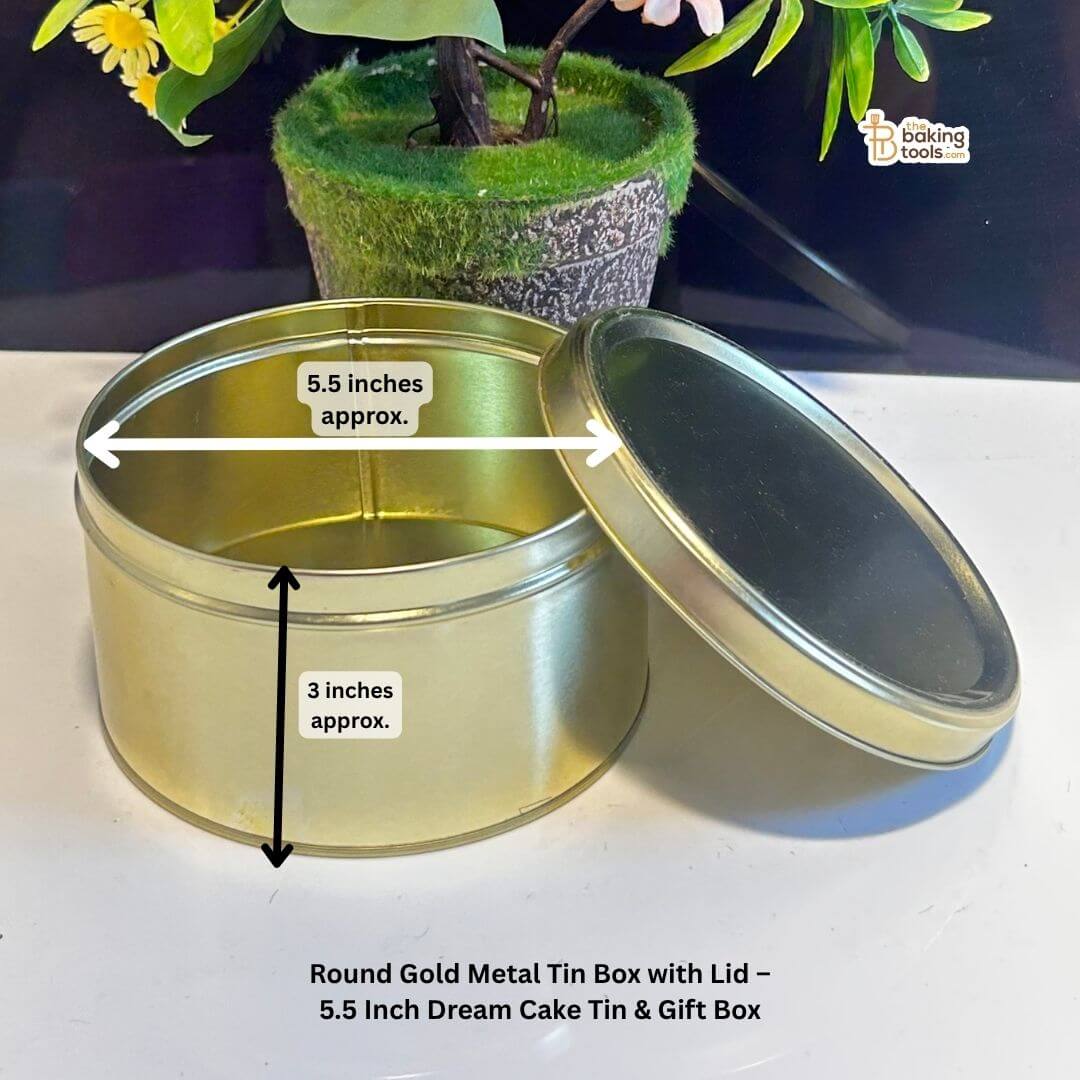 Round Golden Metal Cookie Tin, Dream Cake Tin with Lid – 5.5 Inch, 80-Pieces (NO COD) (NO Damage Claim)