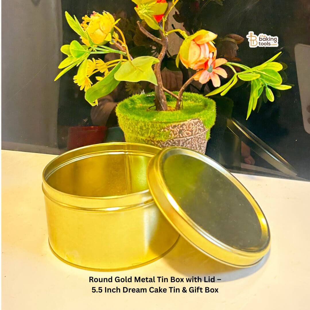 Round Golden Metal Cookie Tin, Dream Cake Tin with Lid – 5.5 Inch, 80-Pieces (NO COD) (NO Damage Claim)