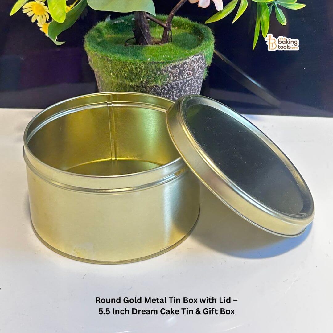 Round Golden Metal Cookie Tin, Dream Cake Tin with Lid – 5.5 Inch, 80-Pieces (NO COD) (NO Damage Claim)