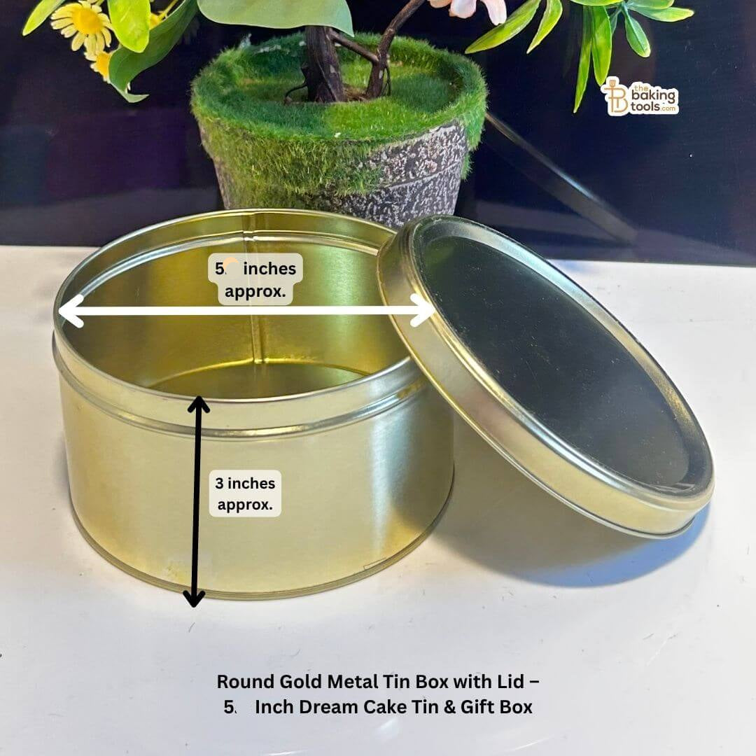 Round Golden Metal Cookie Tin, Dream Cake Tin with Lid – 5 Inch, 80-Pieces (NO COD) (NO Damage Claim)