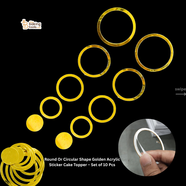 Round Or Circular Shape Golden Acrylic Sticker Cake Topper – Set of 10 Pcs
