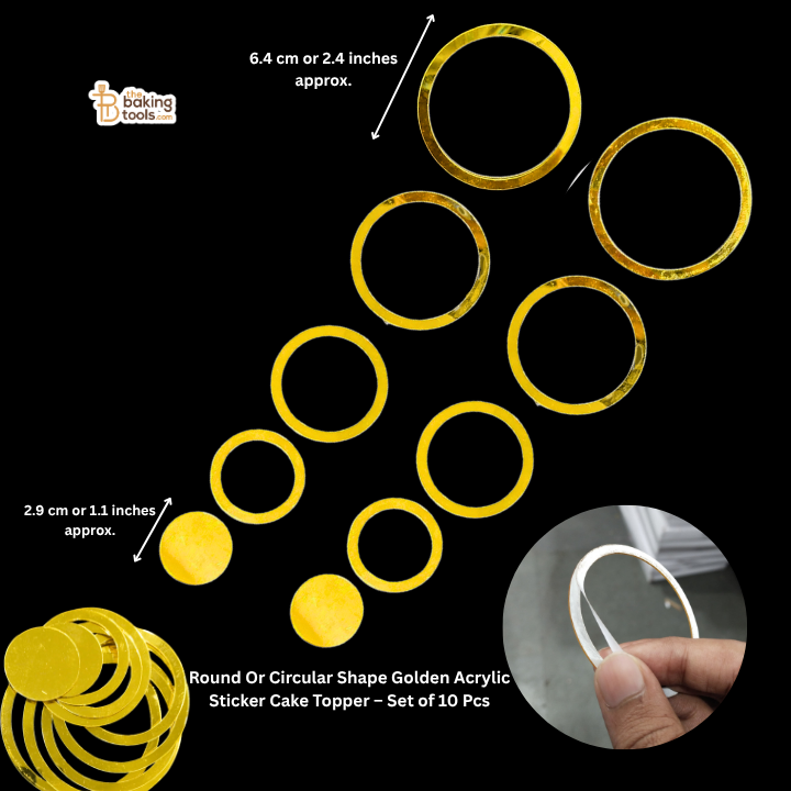Round Or Circular Shape Golden Acrylic Sticker Cake Topper – Set of 10 Pcs