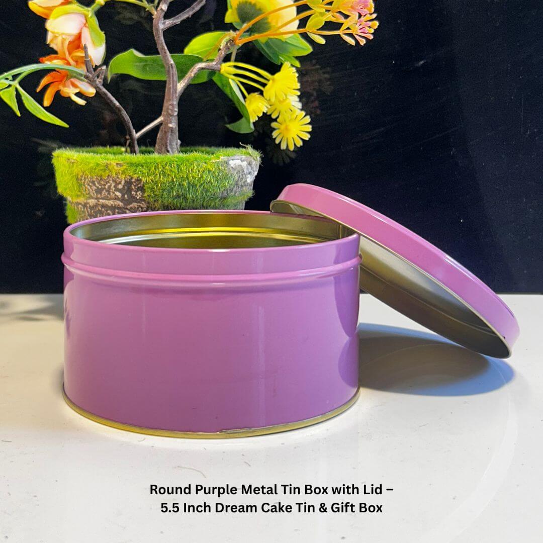 Round Purple Metal Cookie Tin, Dream Cake Tin with Lid – 5.5 Inch, 80-Pieces (NO COD) (NO Damage Claim)
