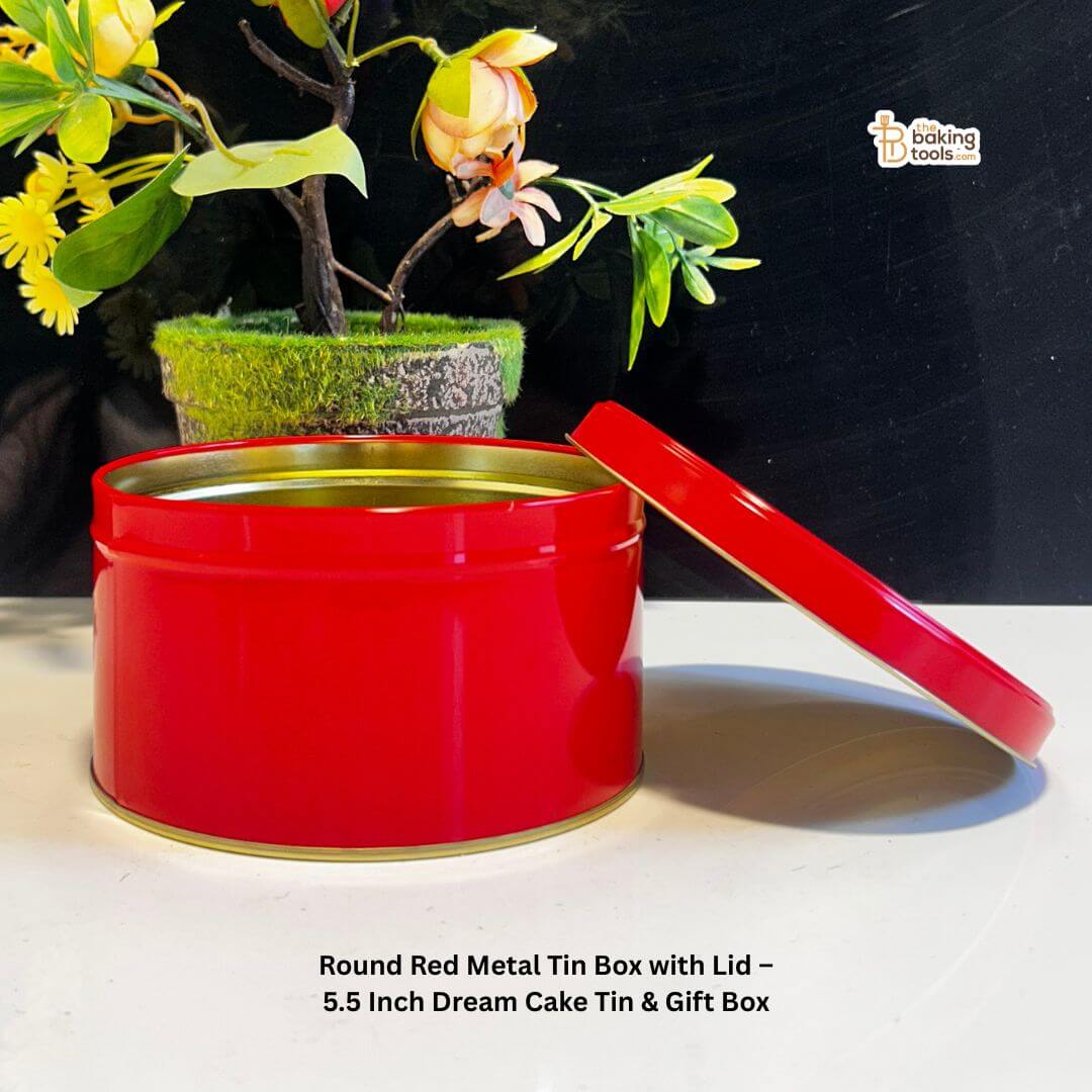 Round Red Metal Cookie Tin, Dream Cake Tin with Lid – 5.5 Inch, 80-Pieces (NO COD) (NO Damage Claim)