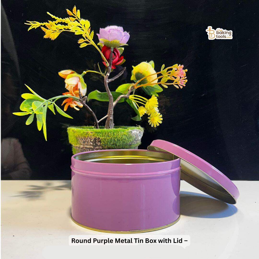 Round Purple Metal Cookie Tin, Dream Cake Tin with Lid – 5 Inch, 80-Pieces (NO COD) (NO Damage Claim)