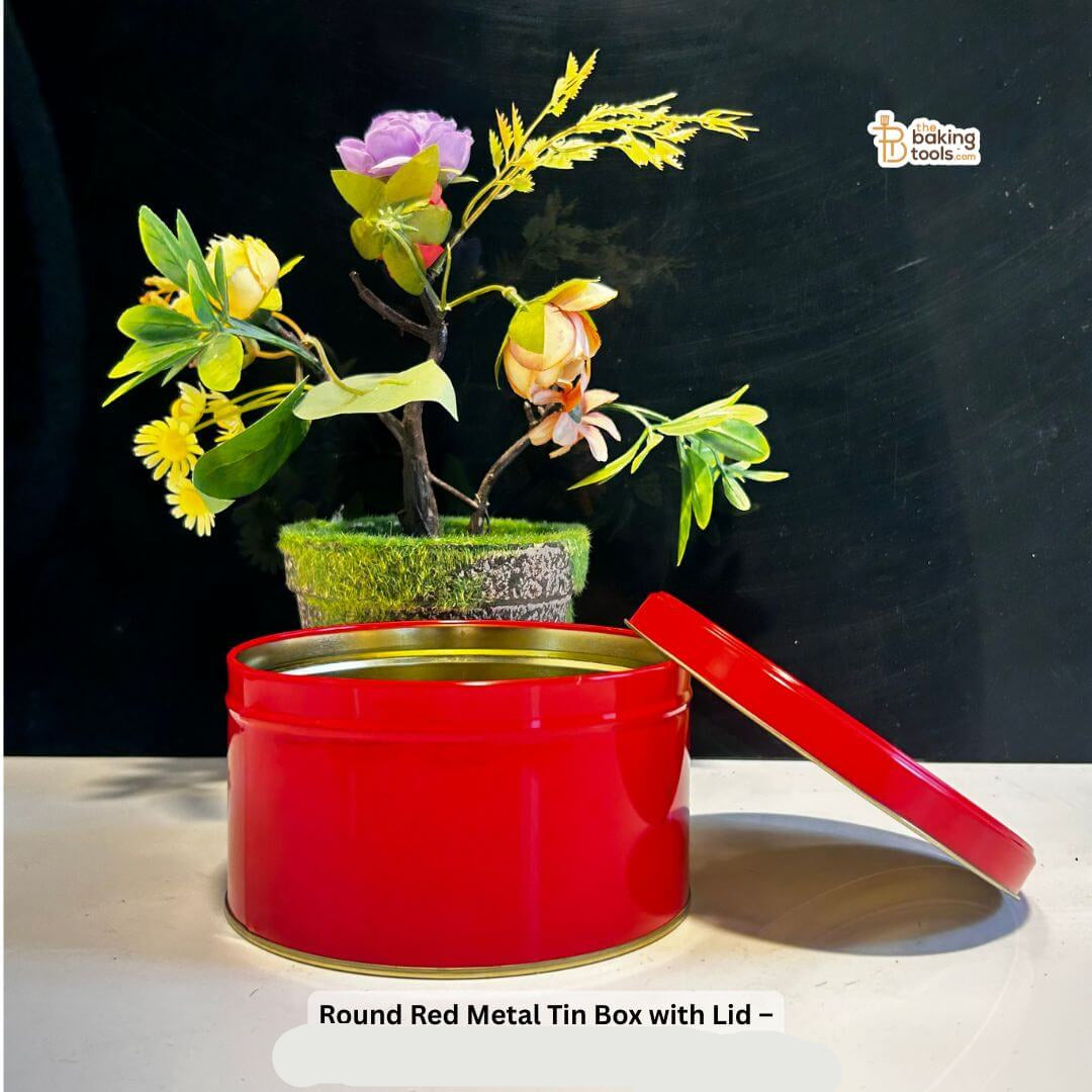 Round Red Metal Cookie Tin, Dream Cake Tin with Lid – 5 Inch, 80-Pieces (NO COD) (NO Damage Claim)