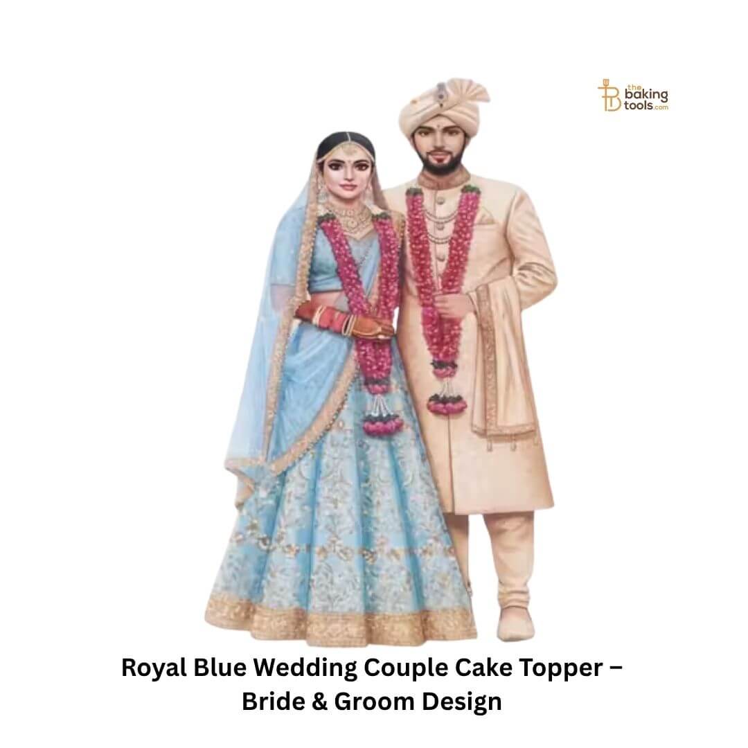 Royal Blue MDF Wedding Couple Cake Topper – Bride Groom Design