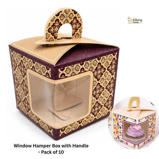 Royal Design Hamper Box | Window Cupcake Box with Handle -  Pack of 10