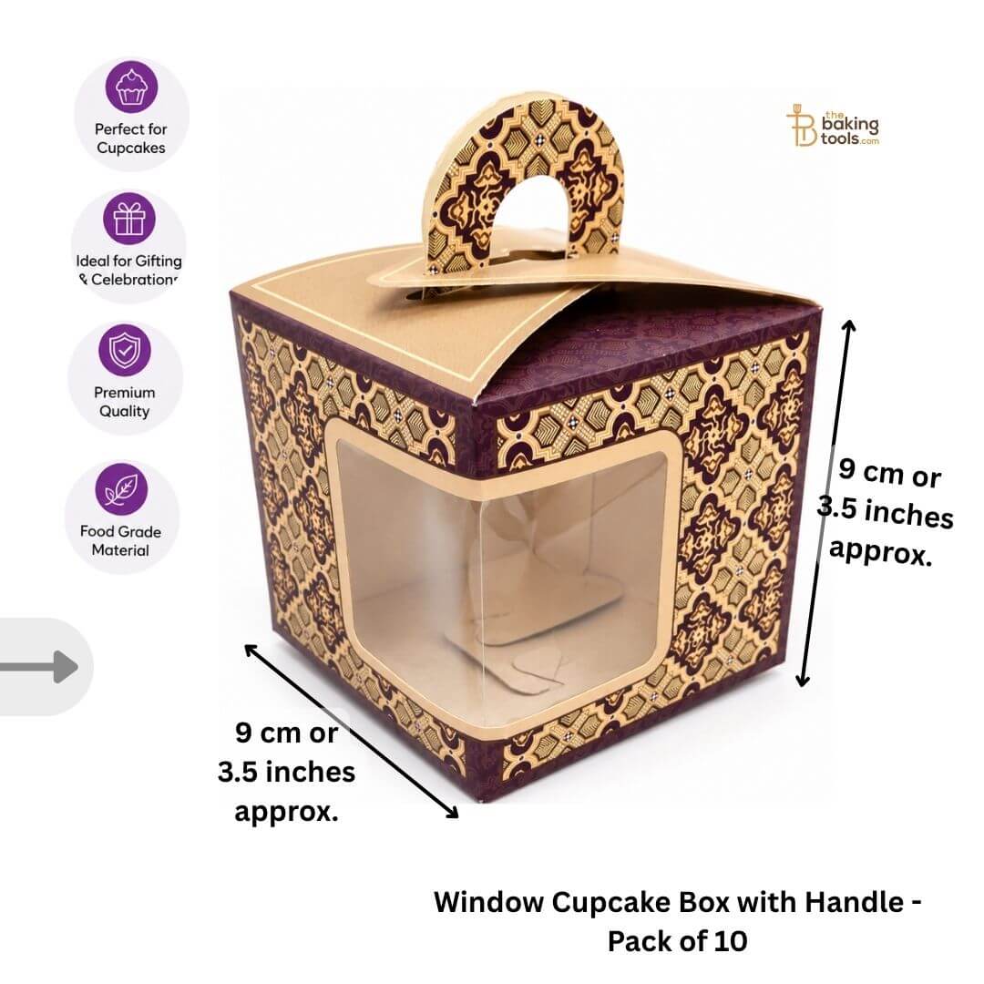 Royal Design Hamper Box | Window Cupcake Box with Handle -  Pack of 10 with measurments