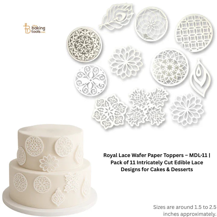 Royal Lace Wafer Paper Toppers – MDL-11 | Pack of 11 Intricately Cut Edible Lace Designs for Cakes & Desserts