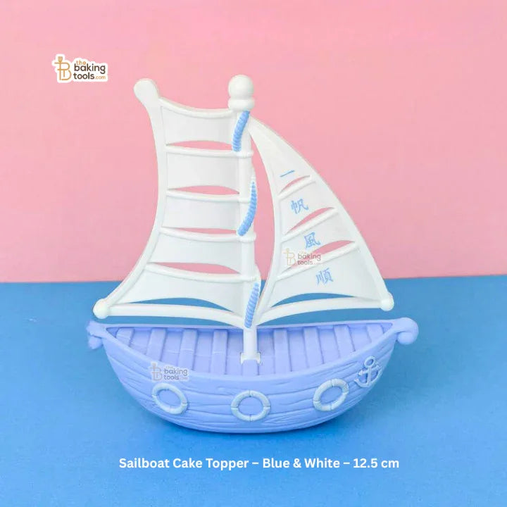Sailboat Cake Topper – Blue & White – 12.5 cm