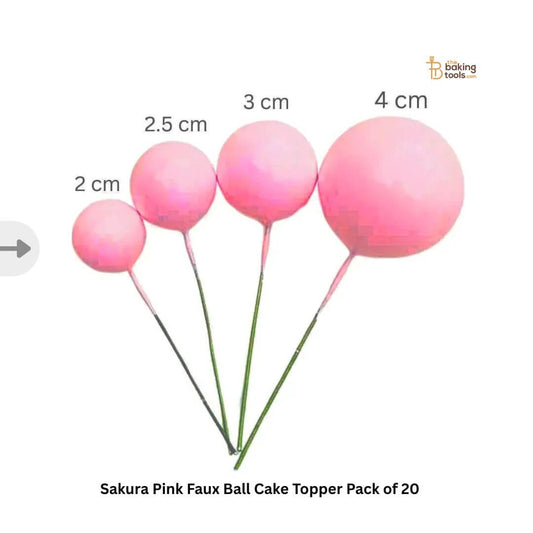 Pack of Sakura Pink Faux Ball Cake Topper with its sizes