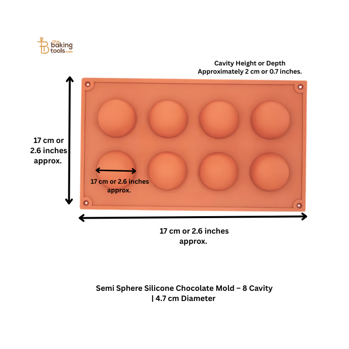 Semi Sphere Silicone Chocolate Mold – 8 Cavity | 4.7 cm Diameter | Half Ball Silicone Mould for Desserts, Cakes & Chocolates