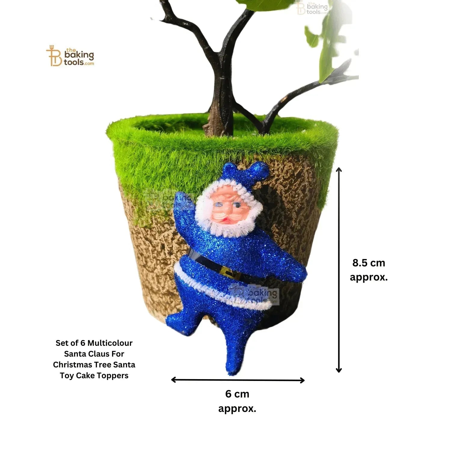 6 Pcs Multicolour Glitter Santa Claus Cake Topper Christmas Tree Hanging Ornament Decoration - thebakingtools.com