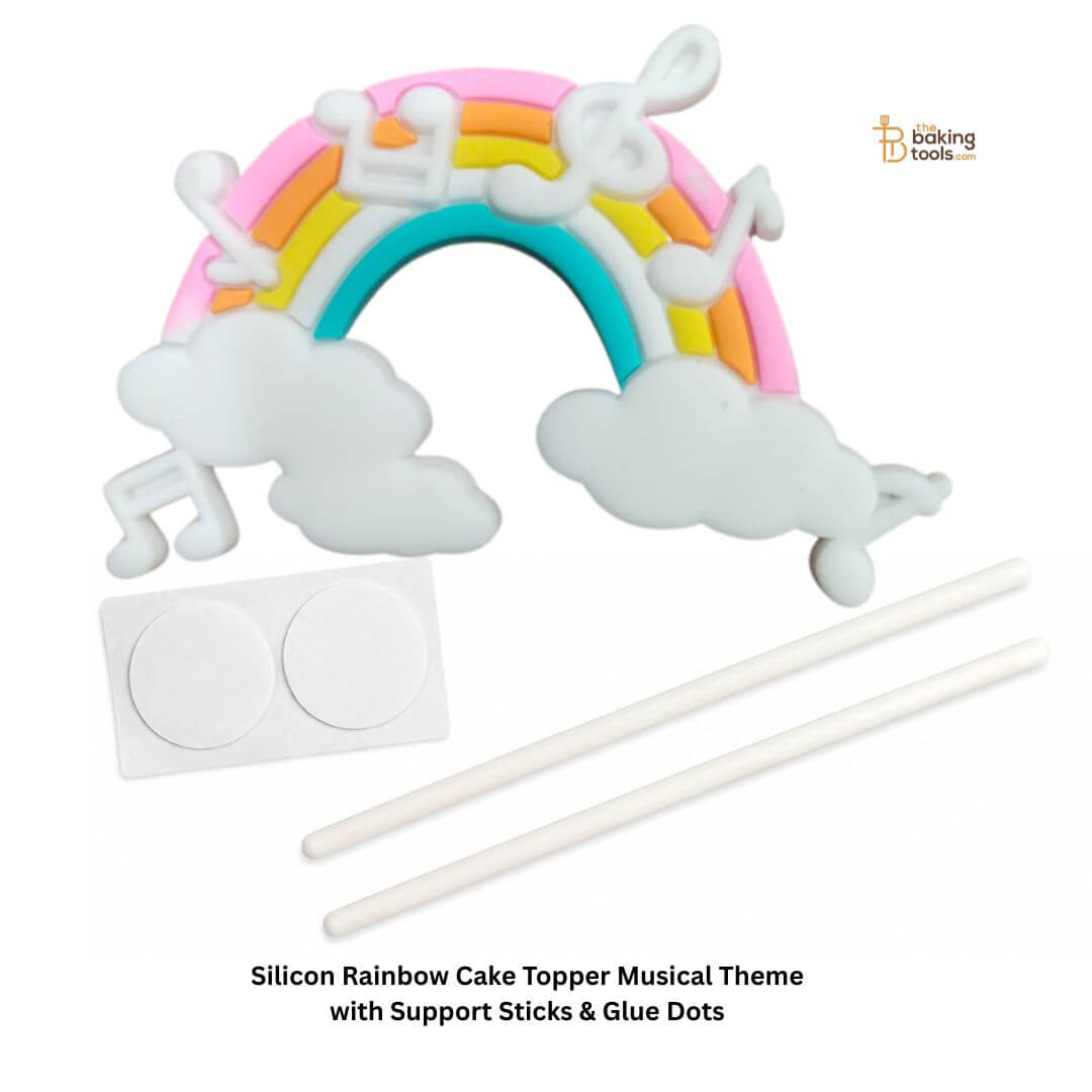 Silicone Rainbow Cake Topper Musical Theme with Support Sticks & Glue Dots