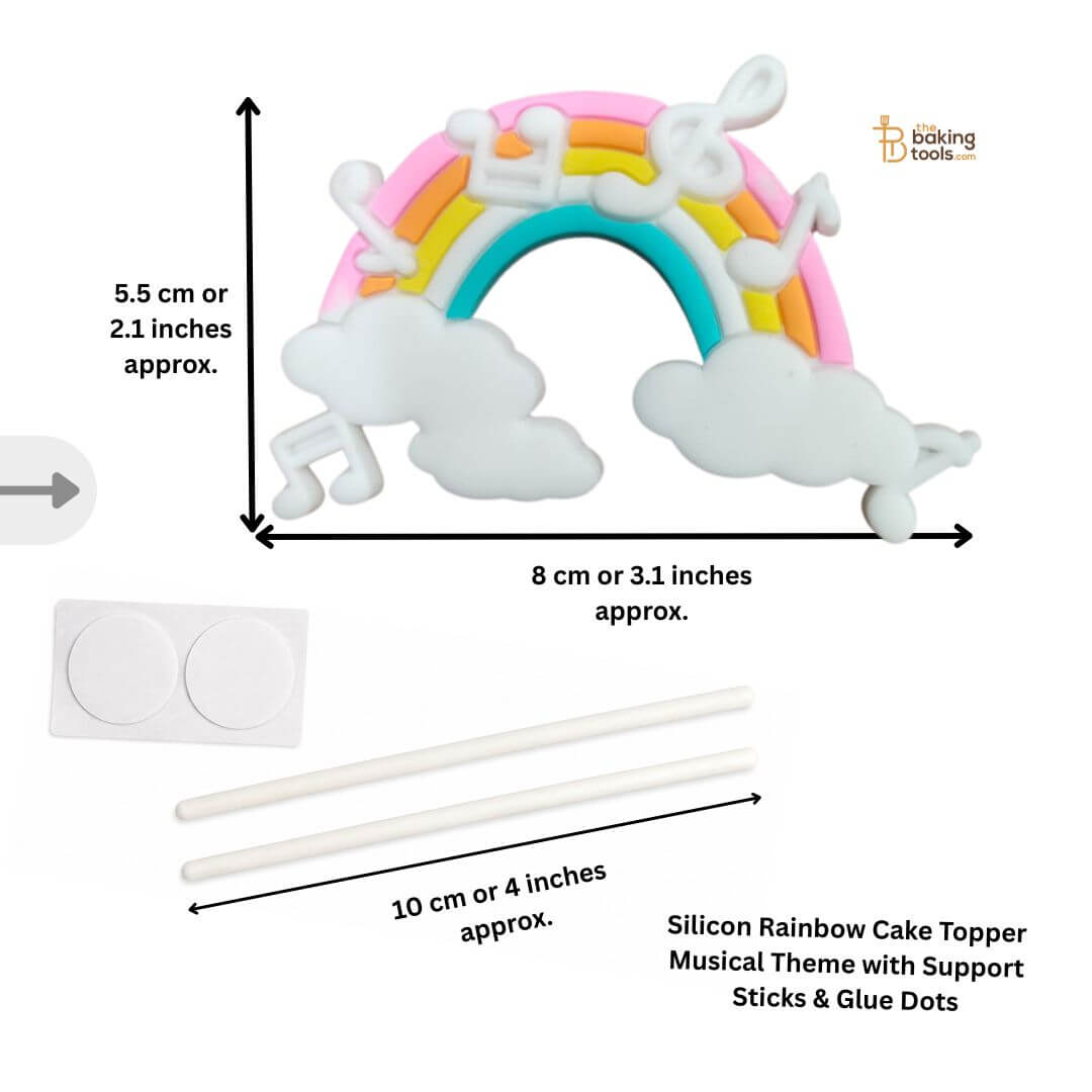 Silicone Rainbow Cake Topper Musical Theme with Support Sticks & Glue Dots