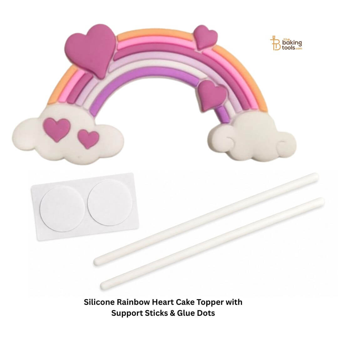 Silicone Rainbow Heart Cake Topper with Support Sticks & Glue Dots