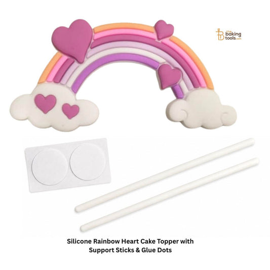 Silicone Rainbow Heart Cake Topper with Support Sticks & Glue Dots