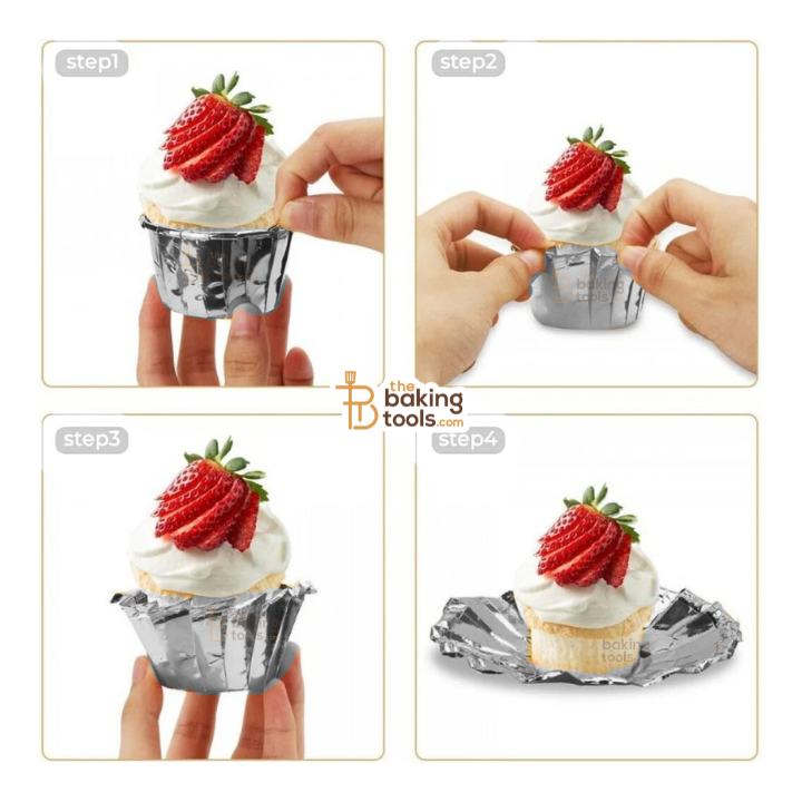 Silver Baking Cups – Direct Bakeable Cupcake Liners for Bake & Serve – Pack of 50