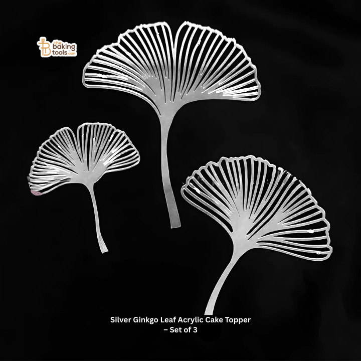 Silver Ginkgo Leaf Acrylic Cake Topper – Set of 3