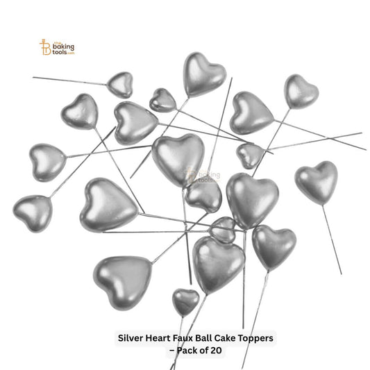 Silver Heart Faux Ball Cake Toppers – 20PC