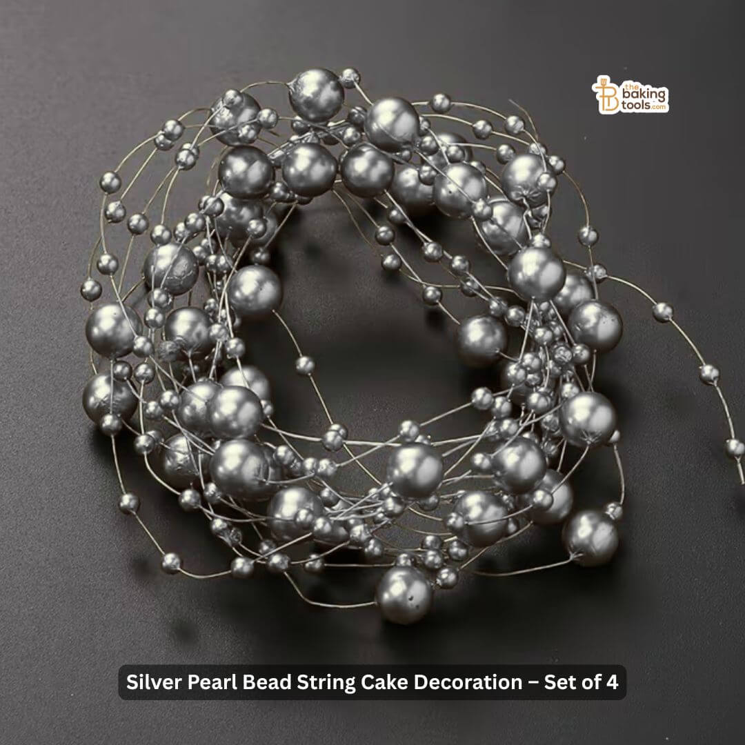 Silver Pearl Bead String Cake Decoration – Set of 4