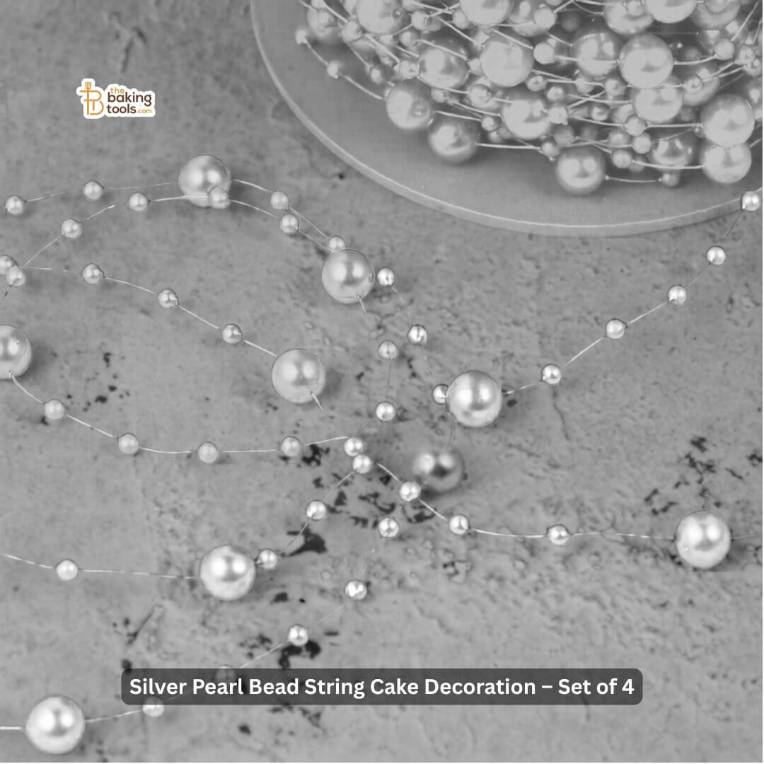 Silver Pearl Bead String Cake Decoration – Set of 4