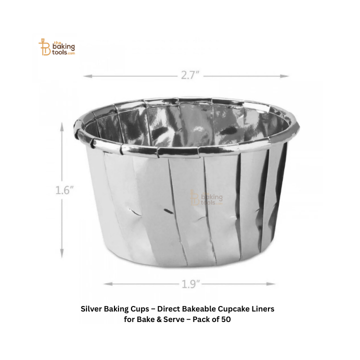 Silver Baking Cups – Direct Bakeable Cupcake Liners for Bake & Serve – Pack of 50