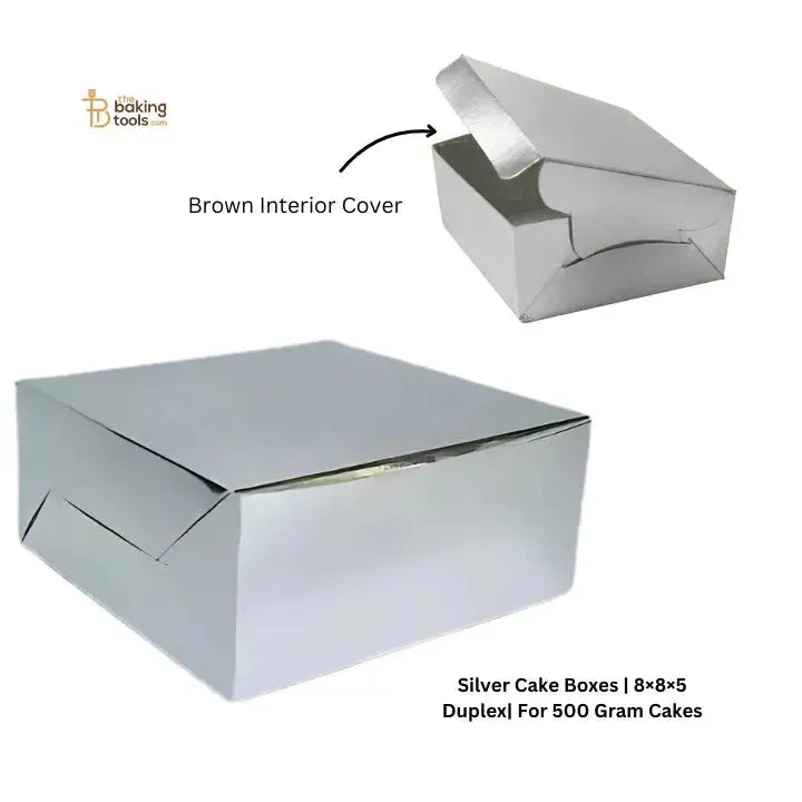 Silver Cake Boxes | 8×8×5 Duplex | For 500 Gram Cakes - thebakingtools.com