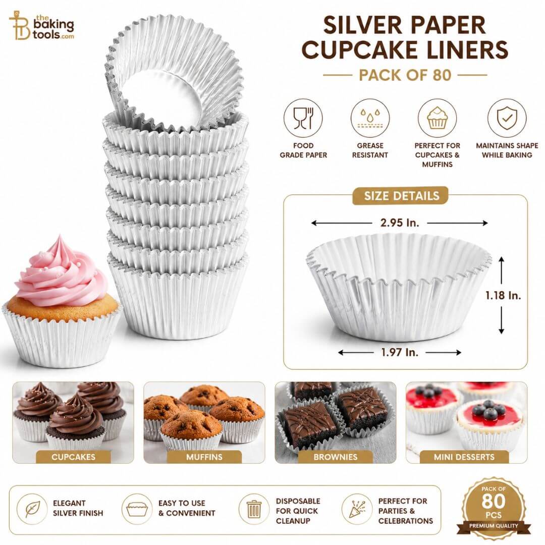 Silver Paper Cupcake Liners Muffin Cups – 80 Pieces Set