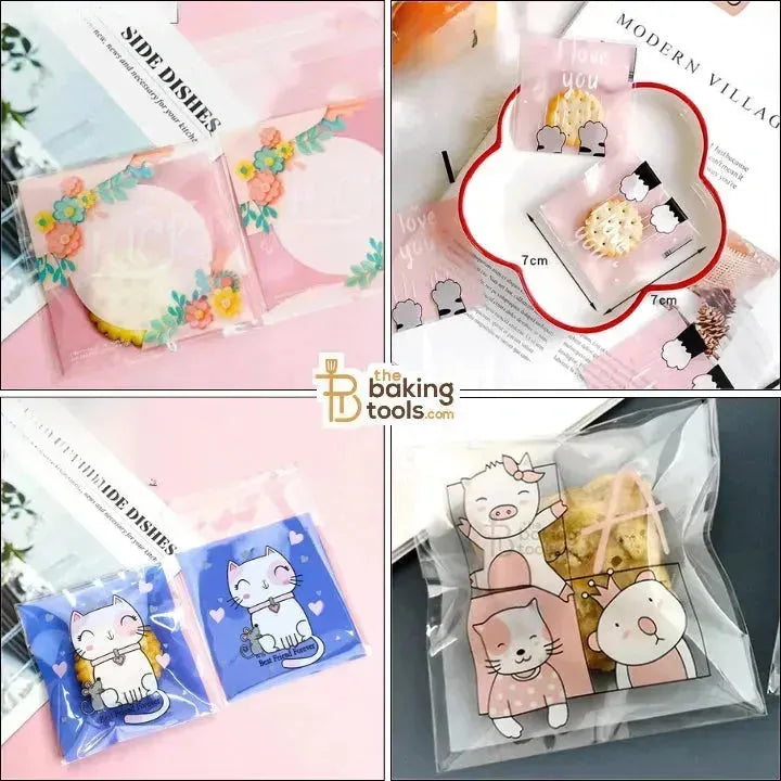 Small Cookie Pouch Self-Adhesive Cellophane Envelope Packaging Bags - 03 - Animals With A & B - thebakingtools.com
