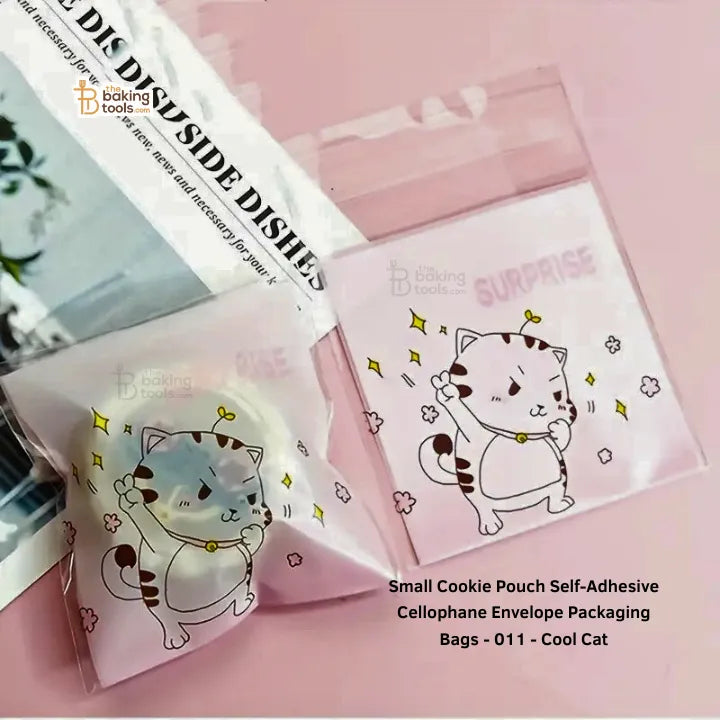Small Cookie Pouch Self-Adhesive Cellophane Envelope Packaging Bags - 011 - Cool Cat