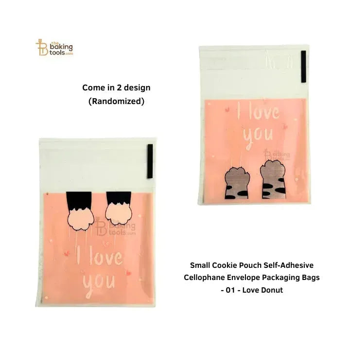 Small Cookie Pouch Self-Adhesive Cellophane Envelope Packaging Bags - 02 - Cat Paws I Love You - thebakingtools.com