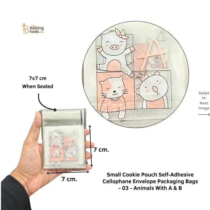 Small Cookie Pouch Self-Adhesive Cellophane Envelope Packaging Bags - 03 - Animals With A & B - thebakingtools.com