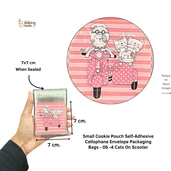 Small Cookie Pouch Self-Adhesive Cellophane Envelope Packaging Bags - 06 -4 Cats On Scooter - thebakingtools.com