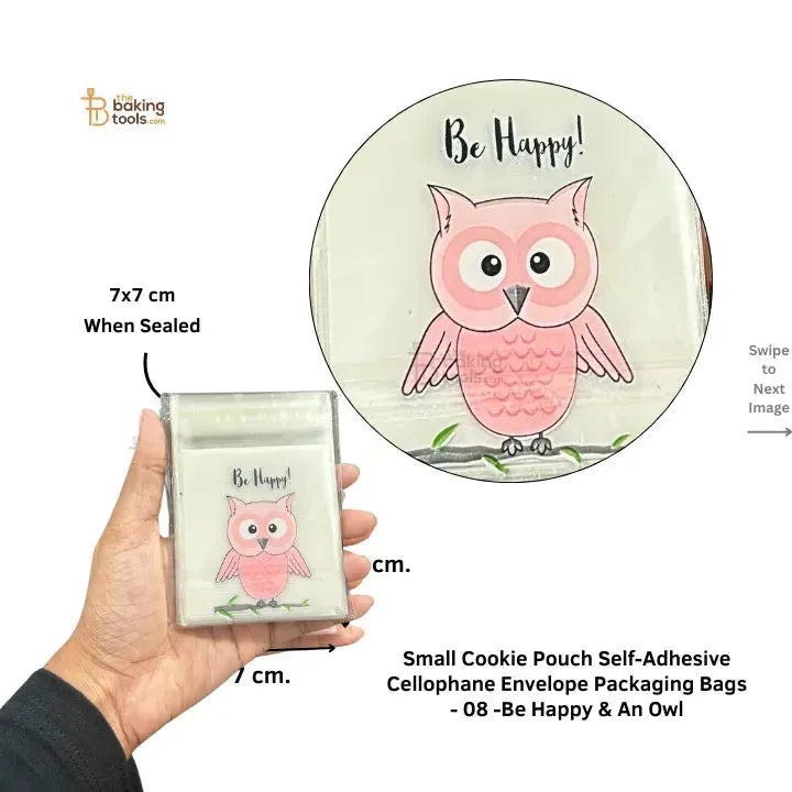 Small Cookie Pouch Self-Adhesive Cellophane Envelope Packaging Bags - 08 -Be Happy & An Owl - thebakingtools.com