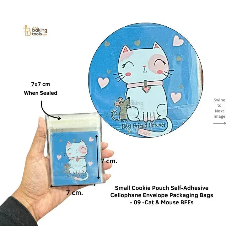 Small Cookie Pouch Self-Adhesive Cellophane Envelope Packaging Bags - 09 -Cat & Mouse BFFs - thebakingtools.com