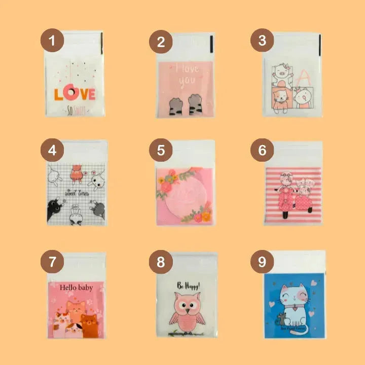 Small Cookie Pouch Self-Adhesive Cellophane Envelope Packaging Bags - 02 - Cat Paws I Love You - thebakingtools.com